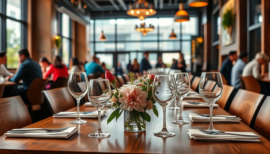 Elegant restaurant table setting at a bustling venue