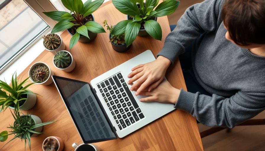 Use ChatGPT to Make Money: person typing on laptop among plants and coffee.