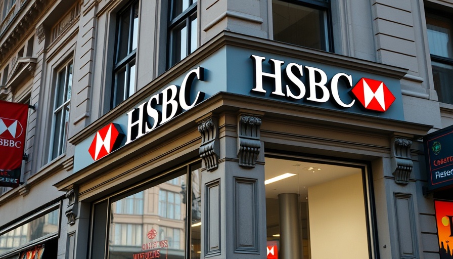 HSBC branch exterior with illuminated sign, urban setting.
