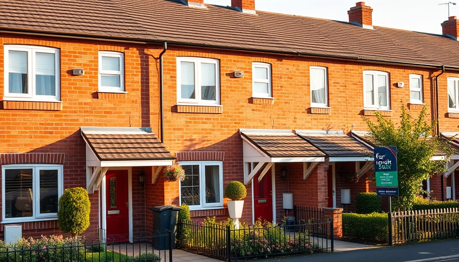 For sale signs on UK townhouses, highlighting property sales rise.