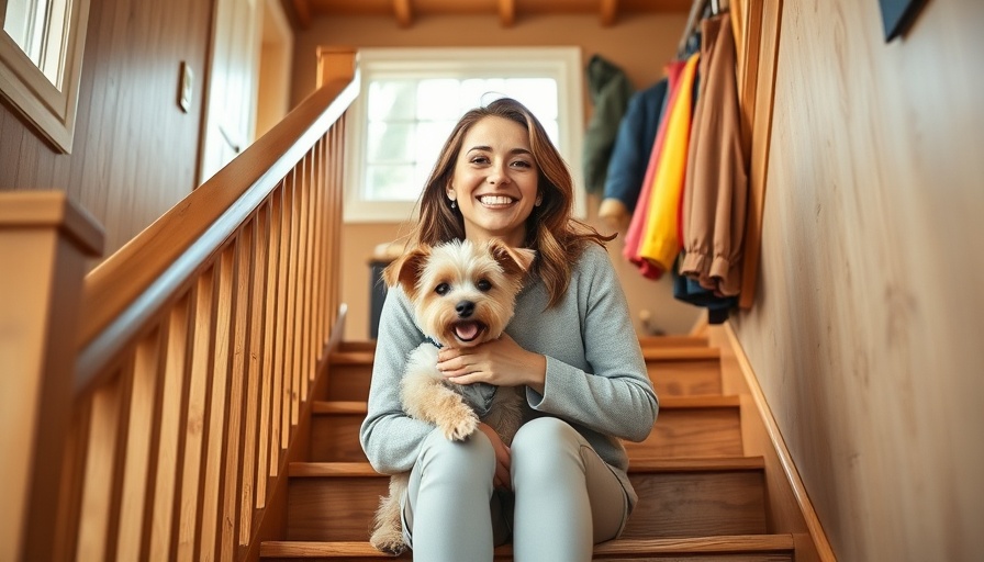 Coastal home design inspiration with woman and dog in a bright hallway