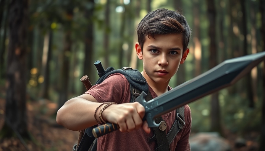 Adventurer in forest with sword from Percy Jackson and the Olympians Season 2.