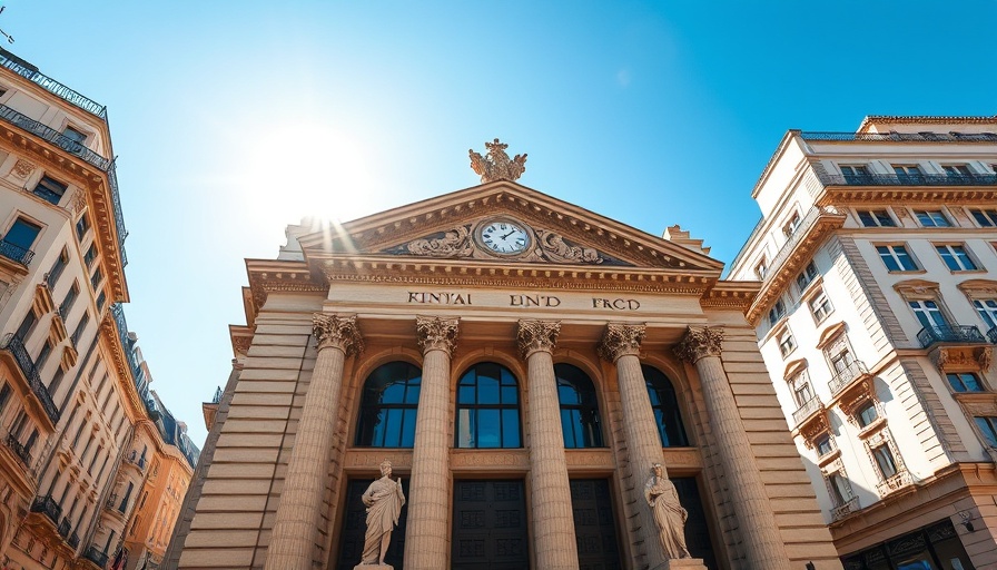 Bank facade symbolizing base rate cut impact, sunny day.