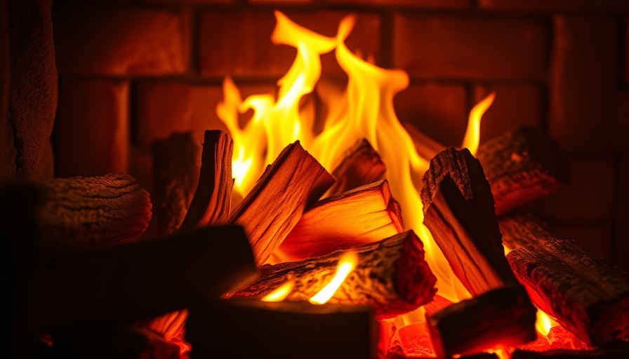 Crackling firewood in a cozy fireplace, symbolizing warmth.