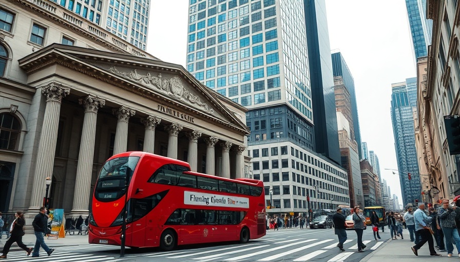 Urban scene in a financial district reflecting on interest rate cut for borrowers.