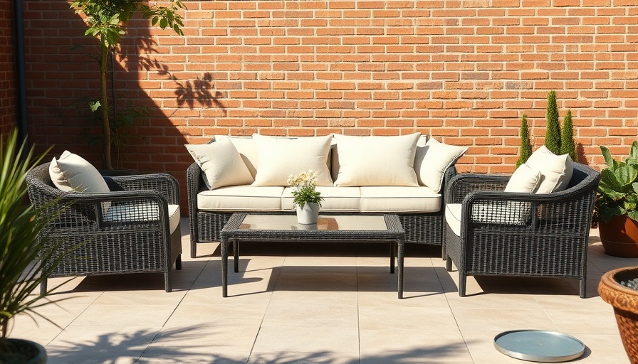 Argos Garden Sofa Set with cream cushions on a sunlit patio.