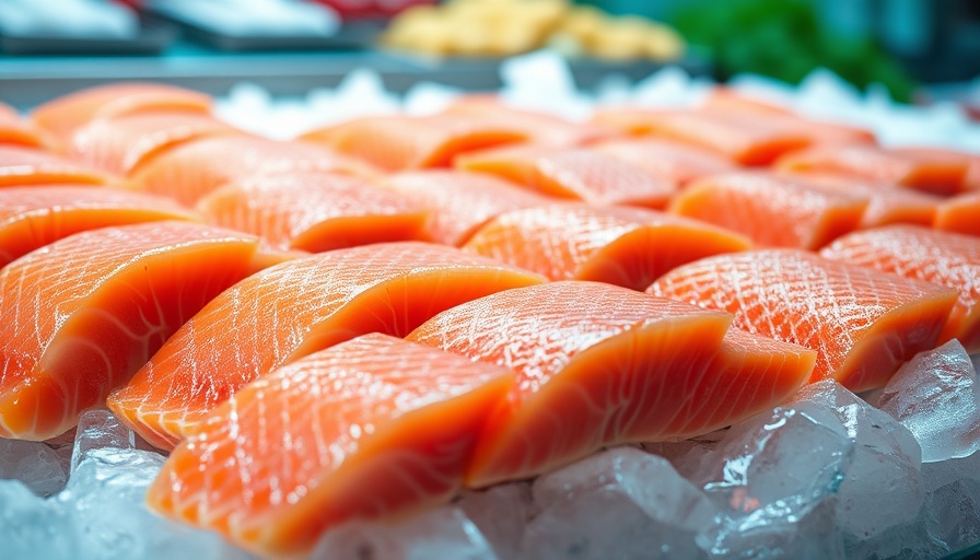 Fresh salmon fillets displayed for Scottish salmon exports.