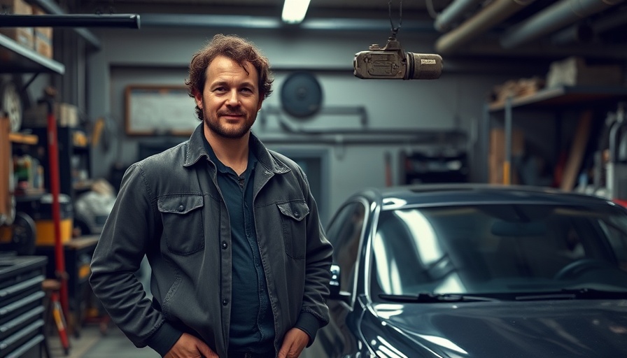 Man standing in an auto workshop confidently.