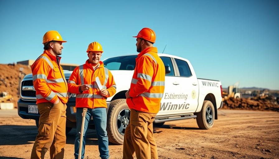 Winvic Group employees at construction site by branded truck.