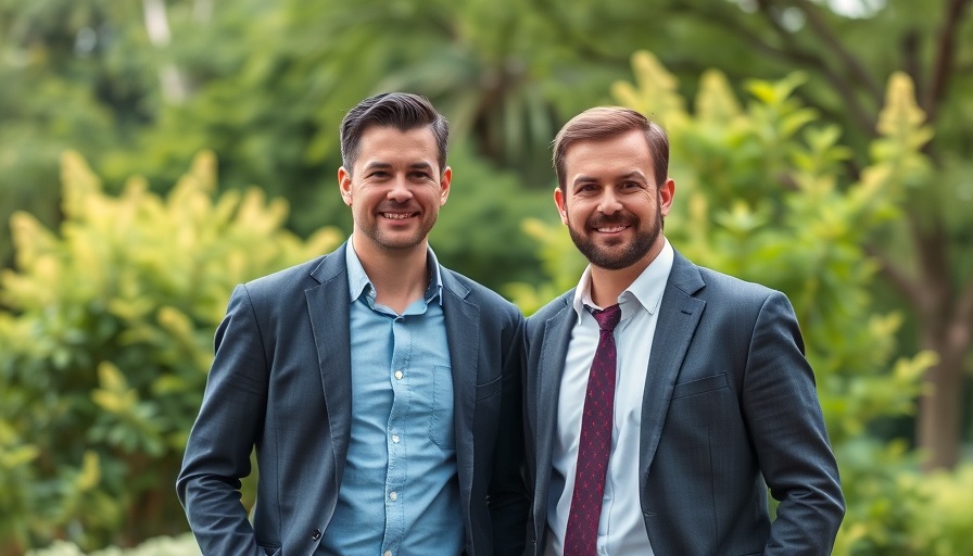 Two men, symbolizing family-run construction business success, standing confidently outdoors.