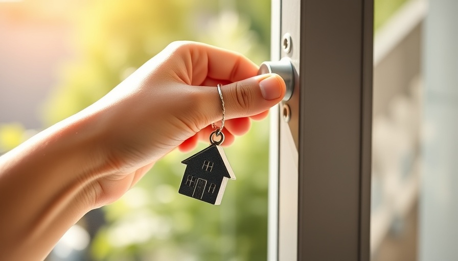 Close-up hand unlocking door with house keychain for holiday let financing options.