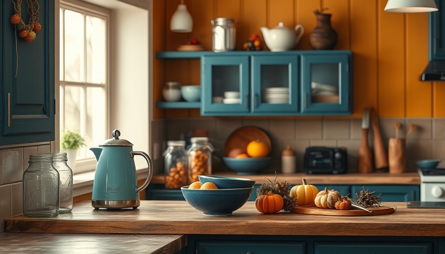 Rustic kitchen decor with autumn paint colors and retro accessories.