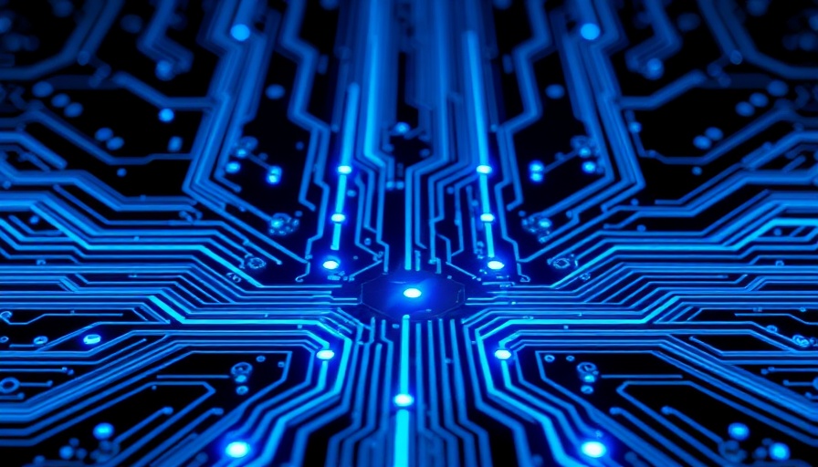 Futuristic circuit board illustration symbolizing AI uptake in construction projects.
