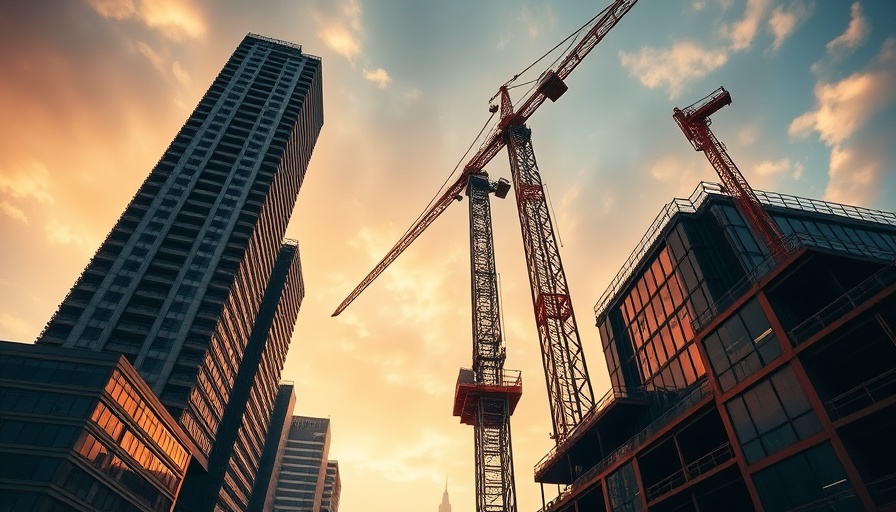 Towering crane at construction site during sunset, bidding competition in construction industry.