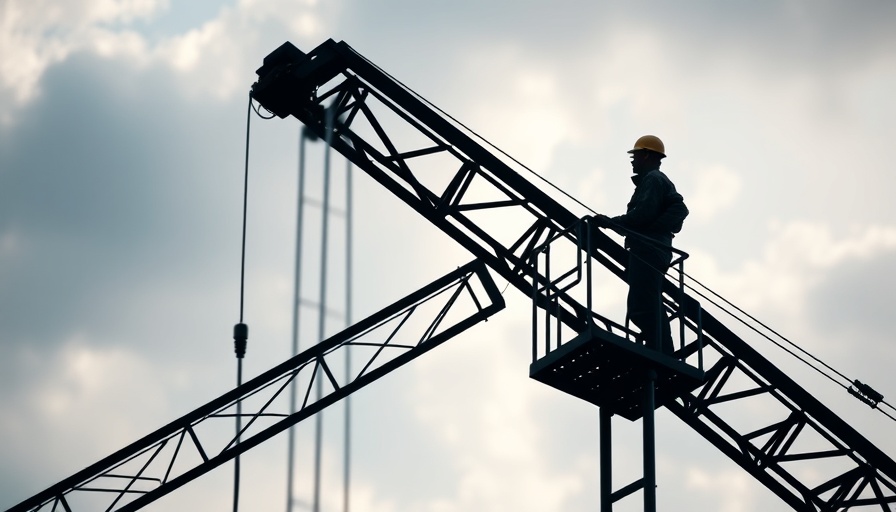 Silhouette of construction worker on crane structure against cloudy sky, linking to ONS construction growth report.