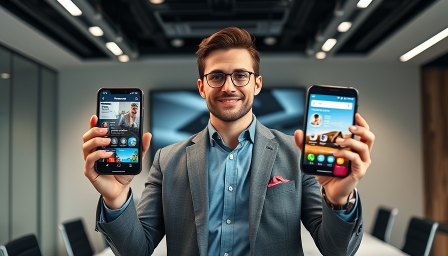 Presenter displays smartphone screens for iOS 26 update