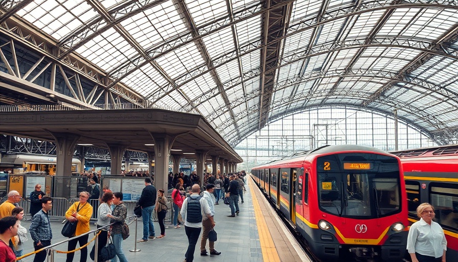 Busy London Paddington station with train and passengers.
