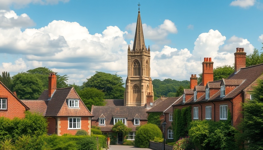 Scenic view of Henley-on-Thames church tower and houses, reflecting property prices.