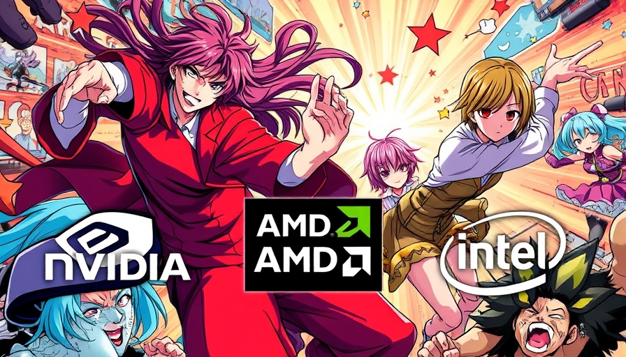 Anime fight scene with tech logos overlay in dynamic clash, handheld gaming PCs