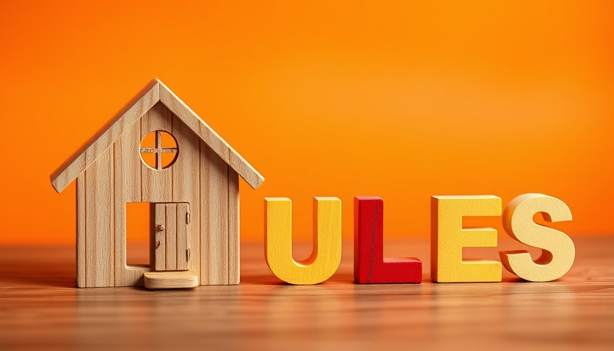 Wooden house and RULES letters on orange background, FCA lending criteria.