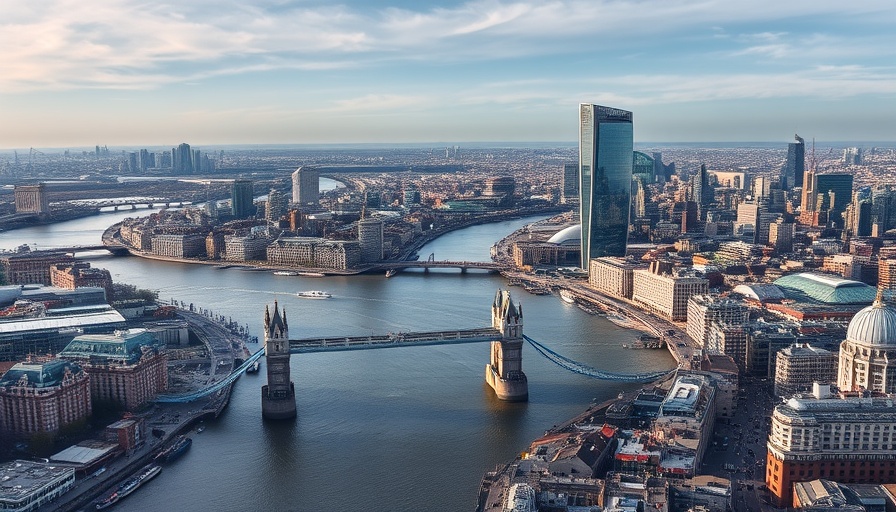 Aerial view of London showcasing Canary Wharf transformation.