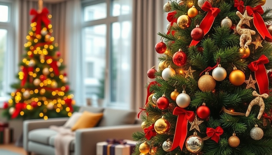 Trendy Christmas tree 2025 adorned with colorful ornaments.