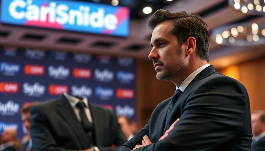 Businessman discussing enterprise software innovation at conference.