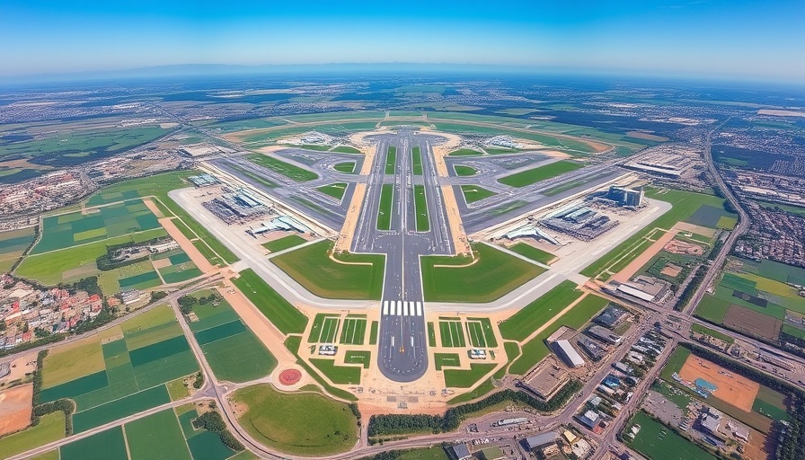 Aerial view of airport expansions at Heathrow and Gatwick.