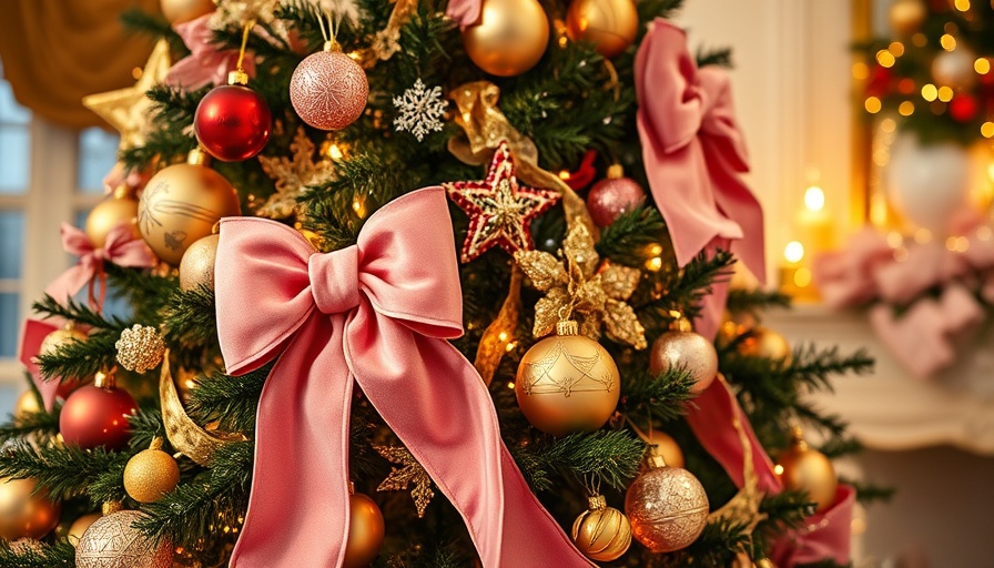Luxurious decorated Christmas tree with pink bows for Asda Christmas 2025 trends.