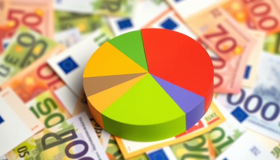 European startup funding pie chart over Euro banknotes.