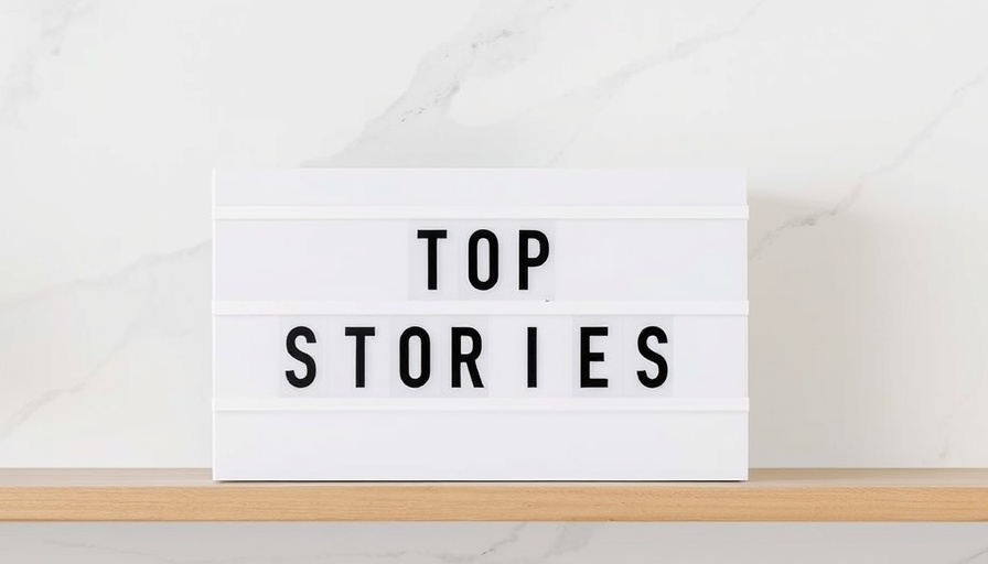 Lightbox displaying 'Top Stories' on a shelf, marble background, mortgage broker trends.