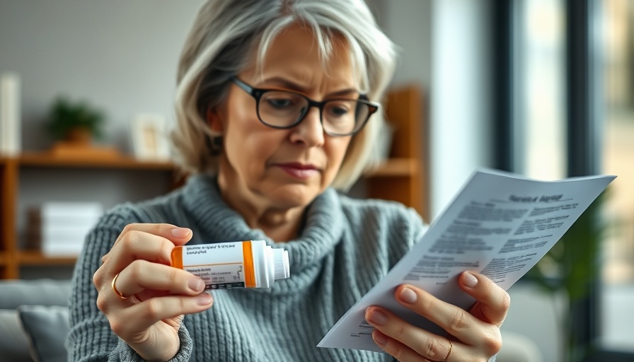 Woman reviewing free NHS prescriptions with medication.