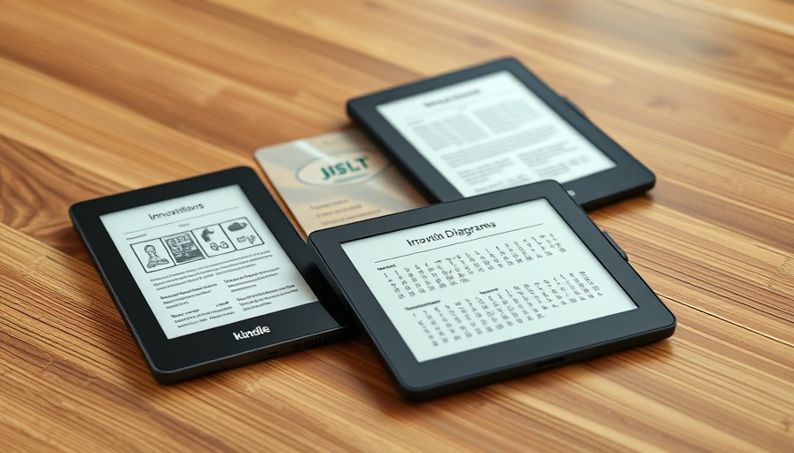 Amazon Kindle Scribe Colorsoft displaying innovation diagrams on wooden table.