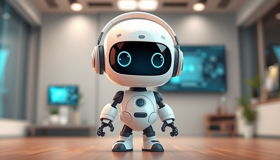 Cartoon robot in modern interior with smart display