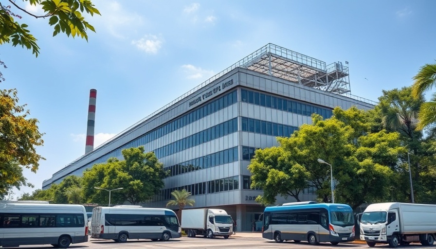 Winvic Construction's modern industrial facility with greenery.