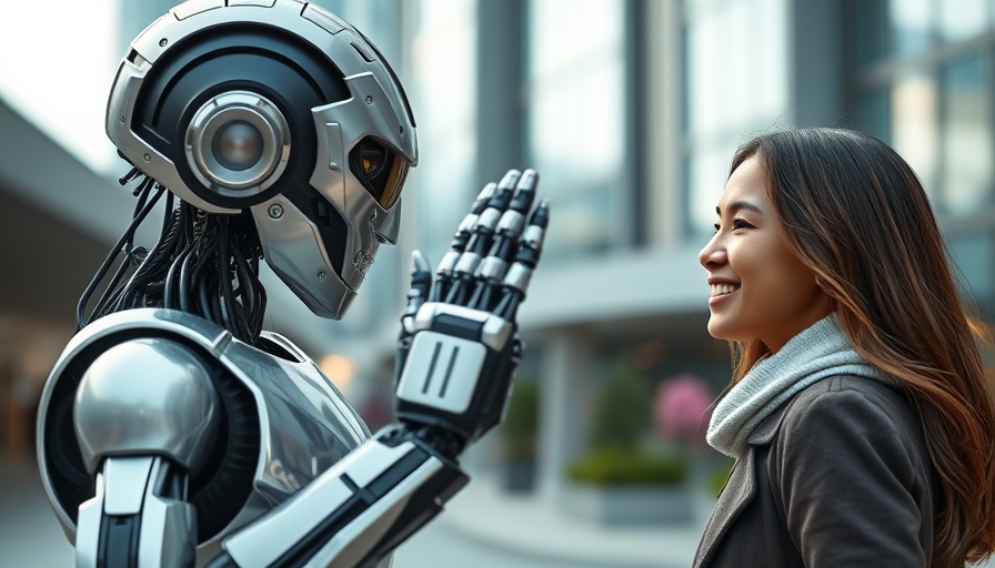 AI tools in the workplace and smart homes, human interacting with robot.
