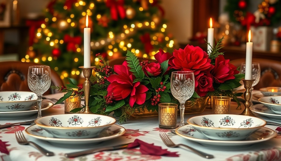 Festive table setting with Brambleware design and holiday decor.