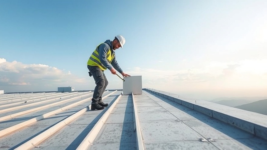 Man inspecting a flat roof in a photo realistic style