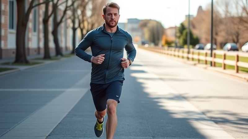 Jogging man in motion on a scenic outdoor trail