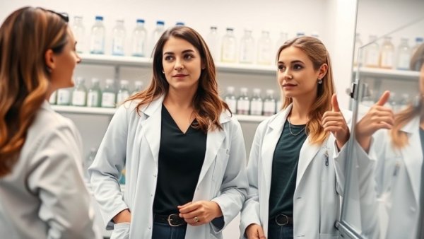 Women discussing cultivated meat intellectual property in lab.