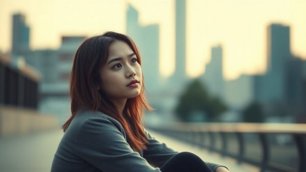 Thoughtful young woman in a brown sweater reflecting meaningfully, concept of turn the other cheek meaning in Christianity.