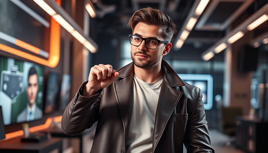 Stylish man auditioning in futuristic decor studio