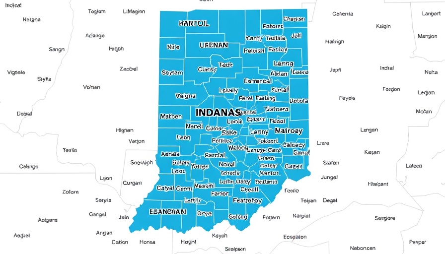 Detailed map of Indiana counties highlighting attorney shortage.