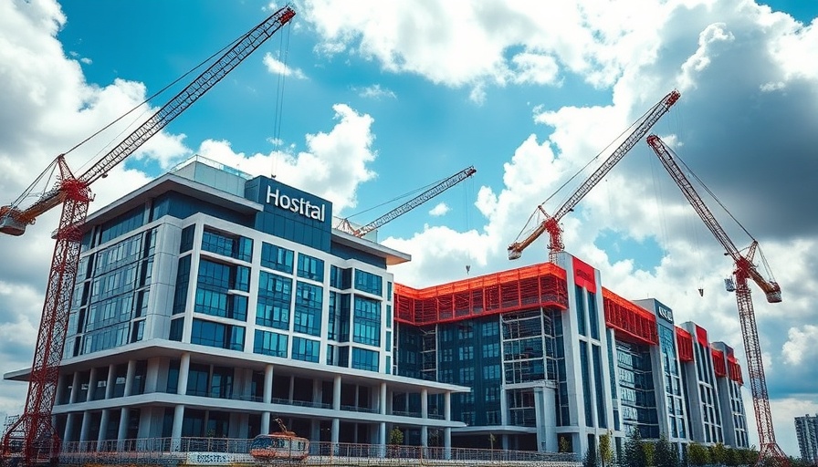IU Health hospital complex under construction with cranes.