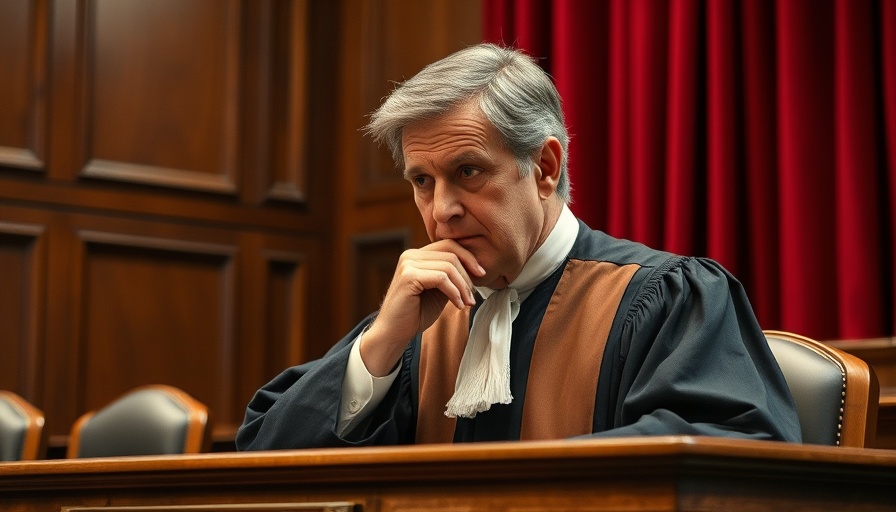 Thoughtful judge in courtroom during Indiana Supreme Court Property Tax Case.
