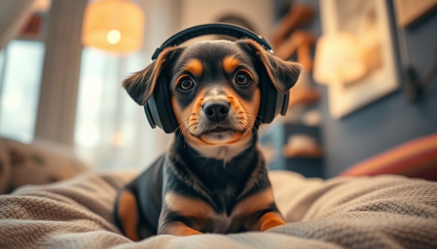 Dog wearing earmuffs for Independence Day pet safety tips.