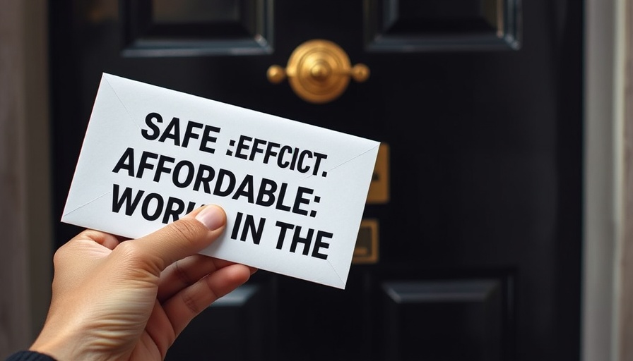 Envelope with text about safety and effectiveness near letterbox.