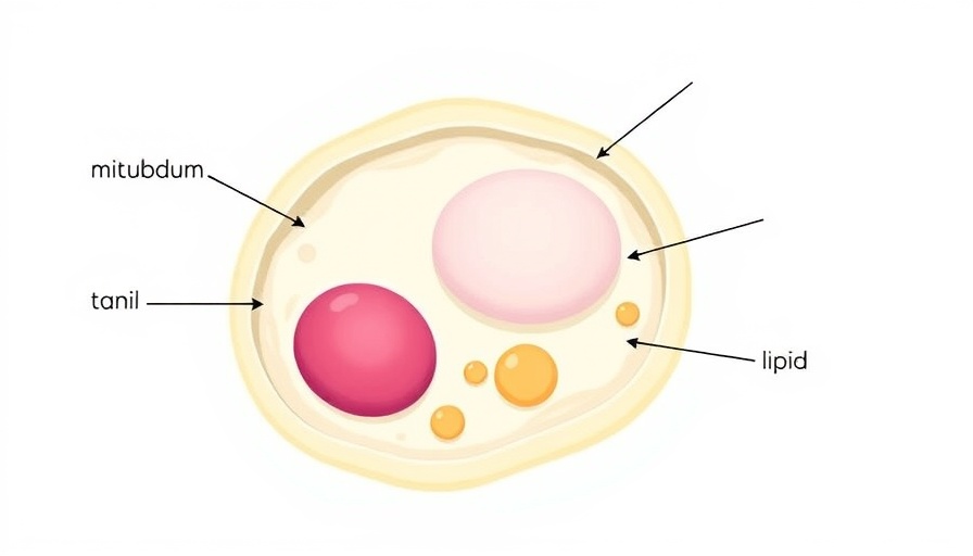 Illustration of white fat cell components; types of body fat study.