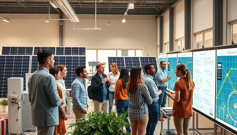 Clarksville solar energy workshop with interactive displays and attendees.