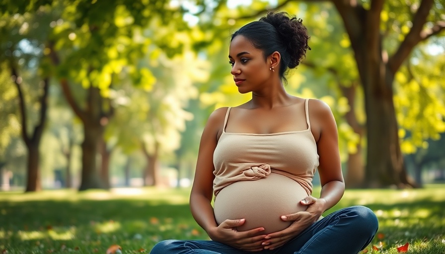 Pregnant woman in park reflecting on perinatal mental health resilience.